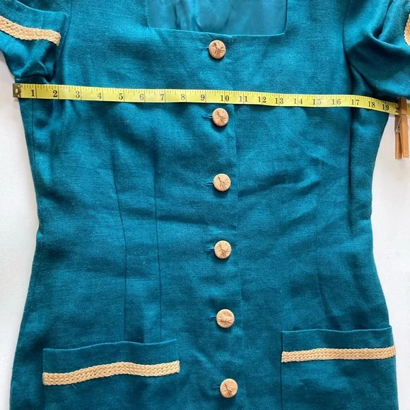 Liz Claiborne Vintage Linen Maxi Dress Womens 10 Green 90s Button Front Pockets - Picture 10 of 16